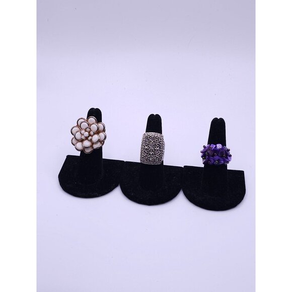Source Unknown Jewelry - Set Of 3 Fashion Rings With Floral Beaded & Intricate Designs